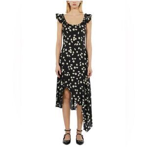 The Kooples black, white and yellow Daisies Satin slip dress y2K inspired
